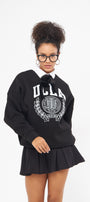 Ucla Yazı Baskılı Bisiklet Yaka İçi Polar Oversize Kesim Unisex Siyah Sweatshirt