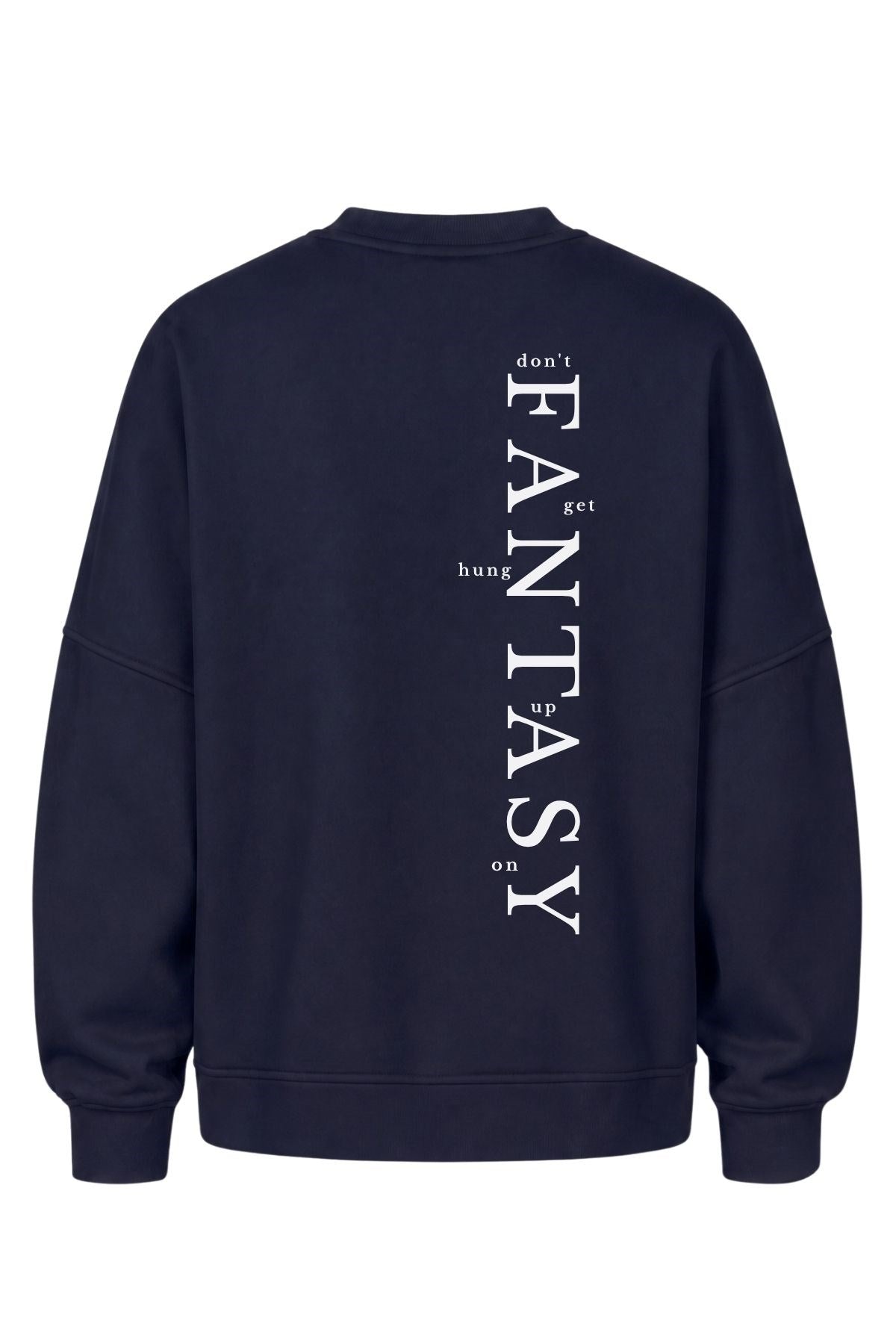 Erkek Oversize Sweatshirt Fantasy Back Baskılı Lacivert– Bisiklet Yaka, 3 İplik Şardonlu Polar