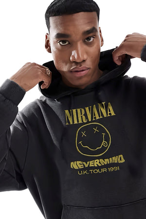 Kapüşonlu İçi Polar Nirvana Nevermind Yazı Baskılı Füme Oversize Hoodie Sweatshirt