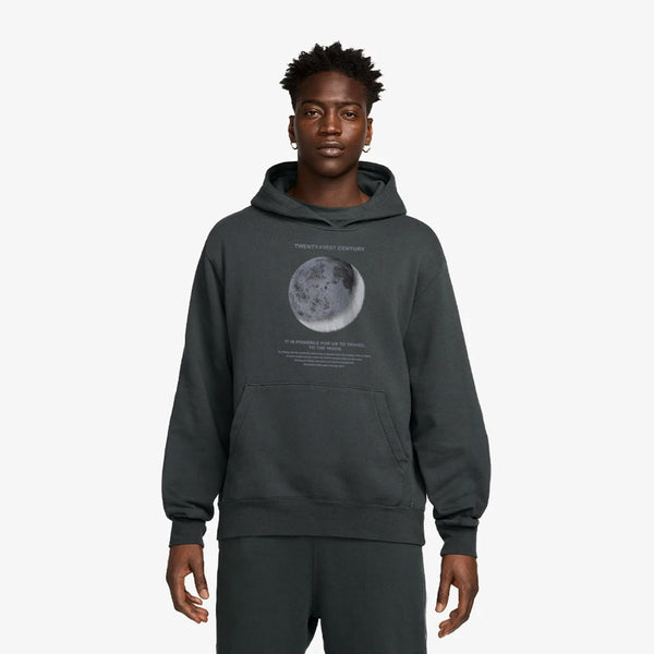 Kapüşonlu İçi Polar Moon Baskılı Füme Unisex Hoodie Sweatshirt