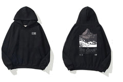Kapüşonlu İçi Polar The Champ Dağ Baskılı Siyah Unisex Hoodie Sweatshirt