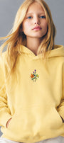 Kız Çocuk Oversize Hoodie Sweatshirt Flower Heaven Baskılı Sarı – Kapüşonlu, Cepli, 3 İplik Polar  