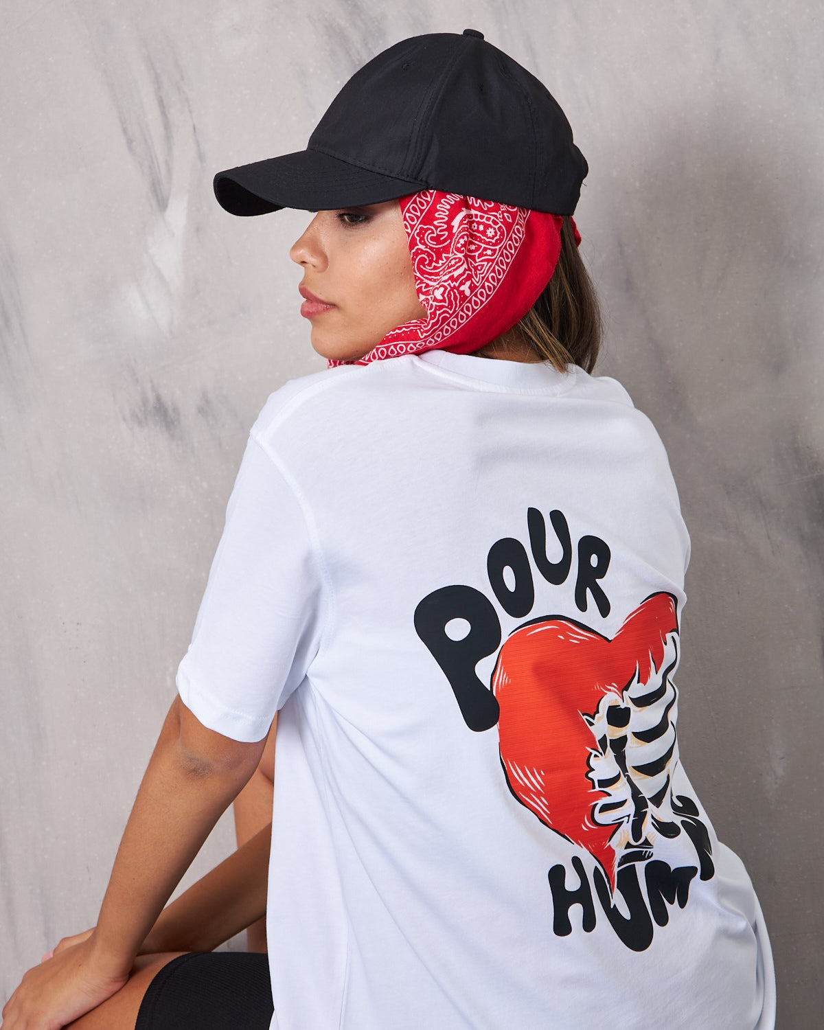 Pour Humme Yazılı Kalp İskelet Tasarım Baskılı Beyaz Kadın T-Shirt