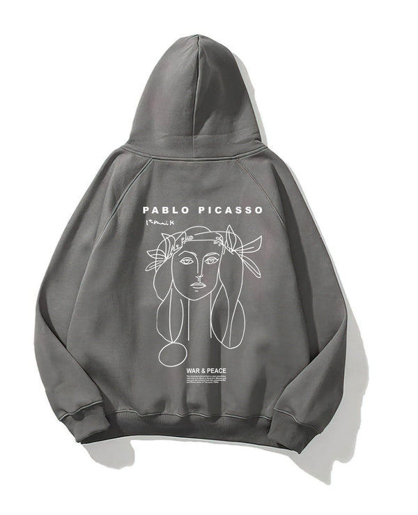 Kapüşonlu İçi Polar War & Peace Baskılı Füme  Unisex Hoodie Sweatshirt