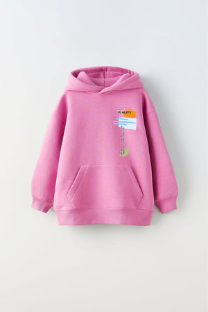 Kapüşonlu İçi Polar Shape Your Own Reality Baskılı Pembe Unisex Hoodie Çocuk Sweatshirt