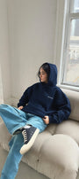  Every Thing Is Fine Baskılı Unisex Lacivert Kapüşonlu Sweatshirt – 3 İplik Şardonlu Kumaş