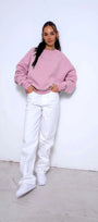 Bisiklet Yaka İçi Polar Pembe Unisex Oversize Sweatshirt