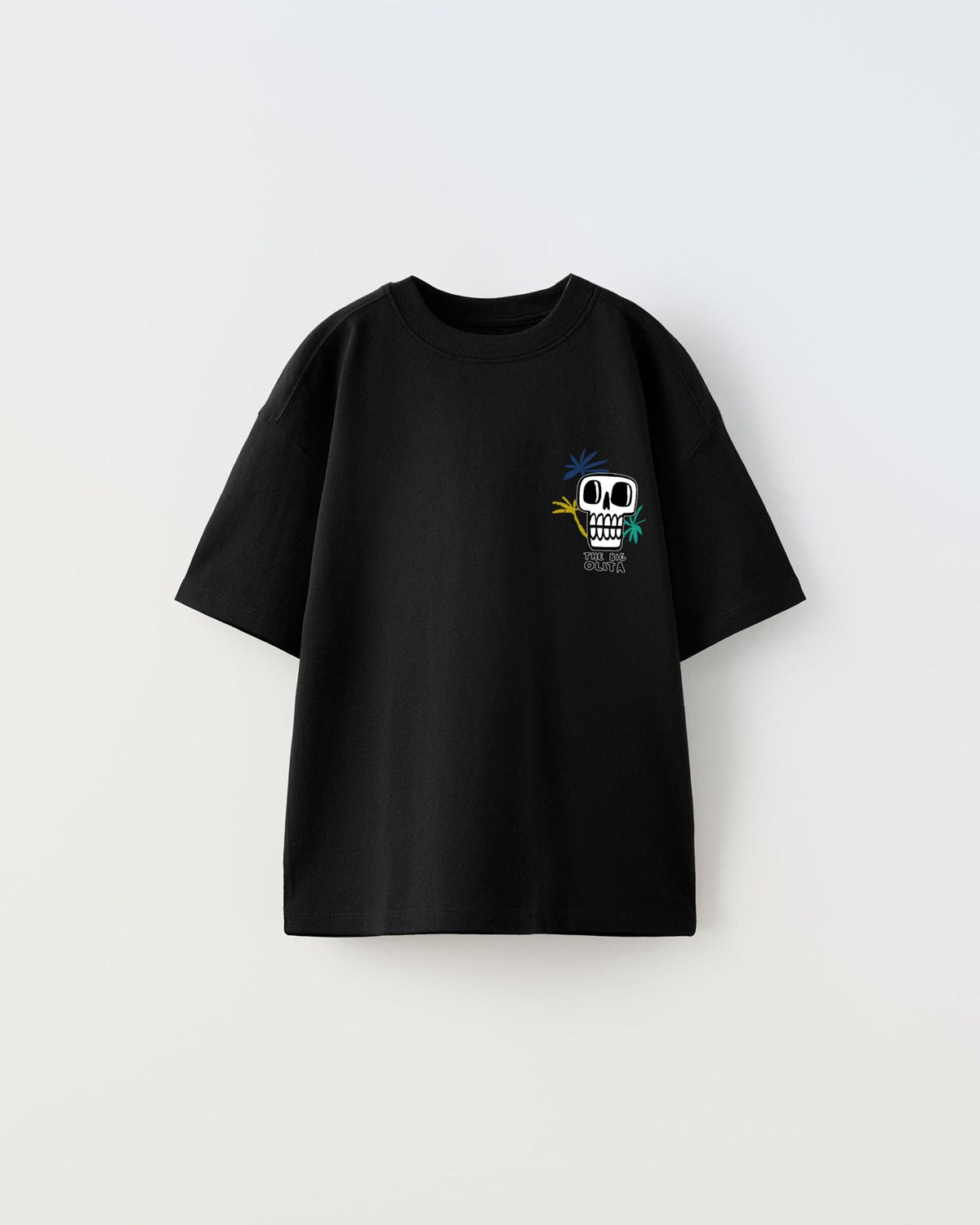 The Big Olita Yazılı Kuru Kafa Tasarım Baskılı Siyah Çocuk T-Shirt