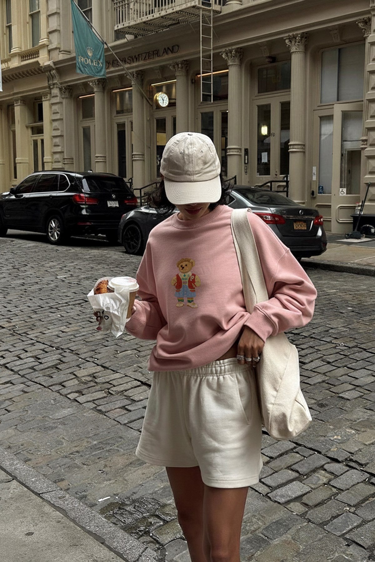 Kadın Oversize Sweatshirt Campus Bear Baskılı Pembe – Bisiklet Yaka, 3 İplik Şardonlu Polar