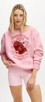 Kadın Oversize Sweatshirt Strawberry Fields Pembe – Bisiklet Yaka, 3 İplik Şardonlu Polar