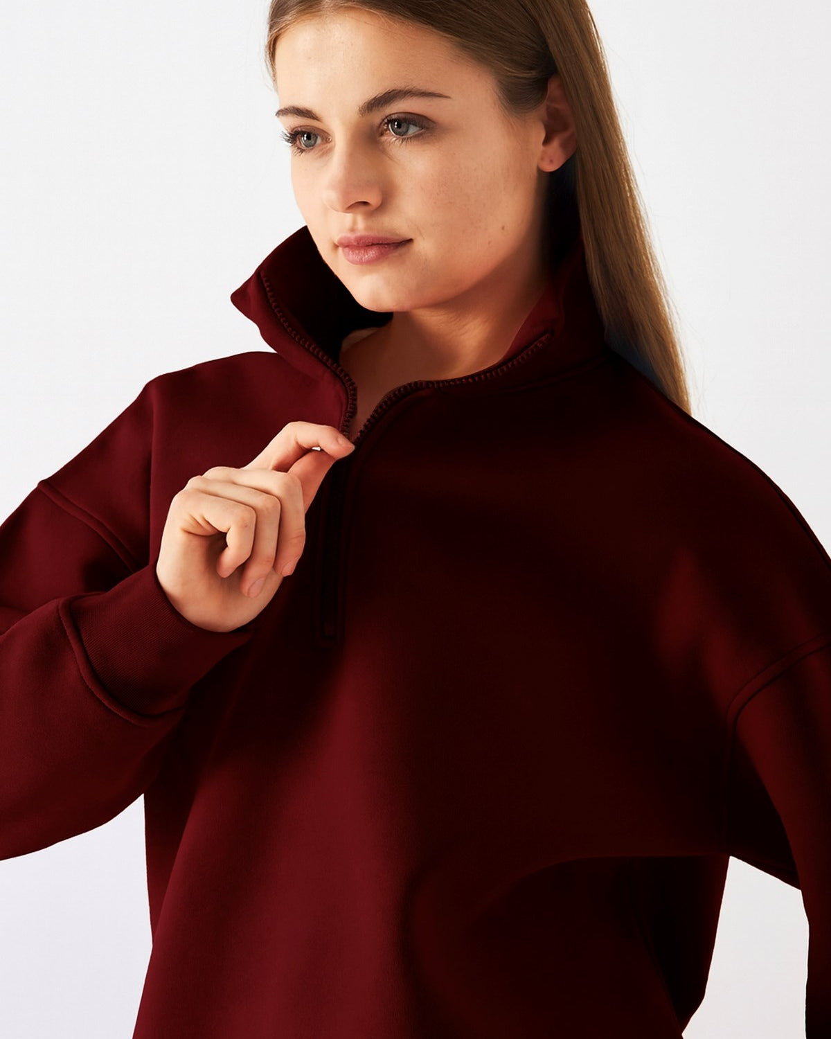 Unisex Oversize Eşofman Takımı Basic Bordo – Fermuarlı Dik Yaka, Lastikli Paça, 3 İplik Şardonlu Polar