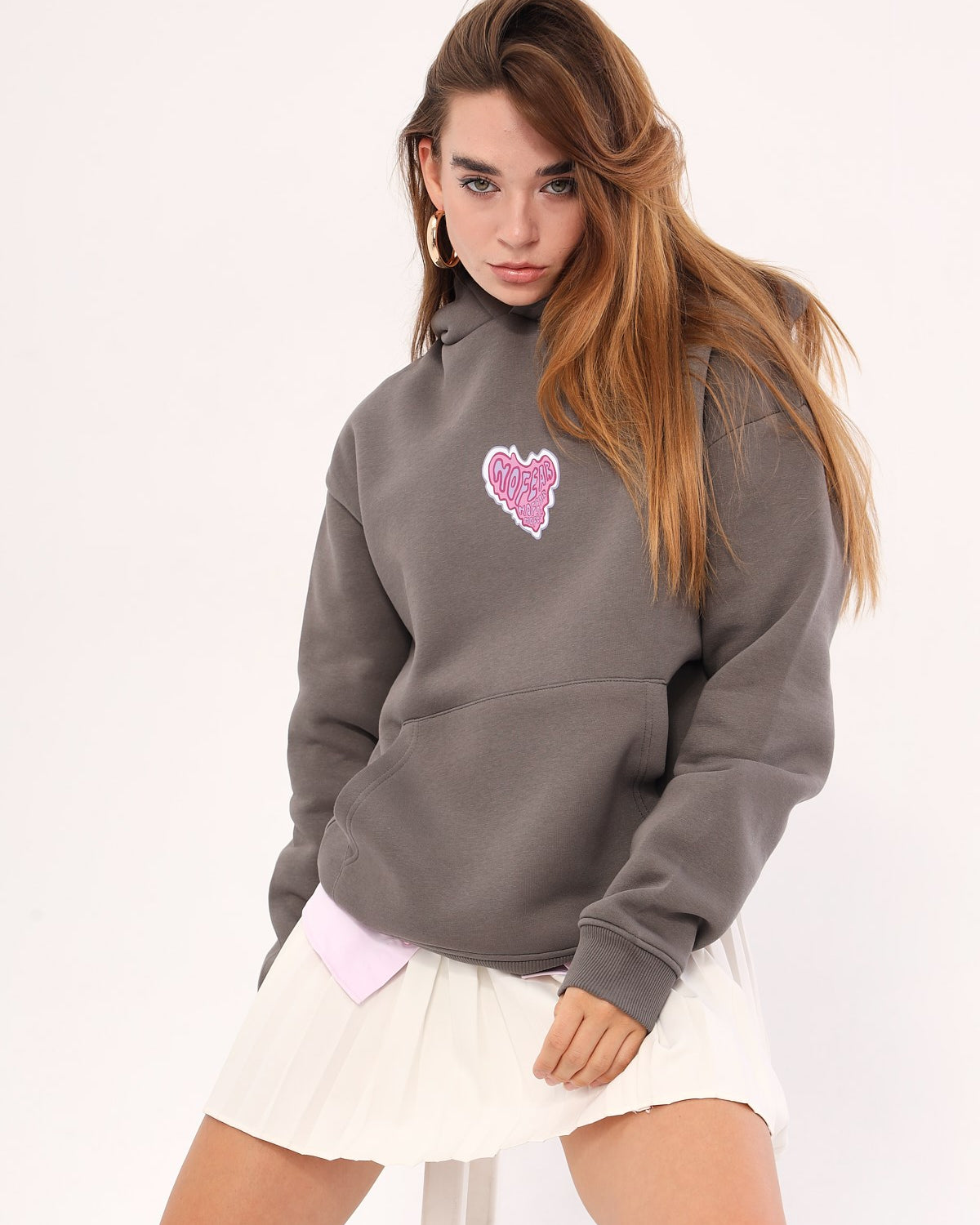 Kapüşonlu İçi Polar No Fear Baskılı Füme Unisex Oversize Hoodie Sweatshirt