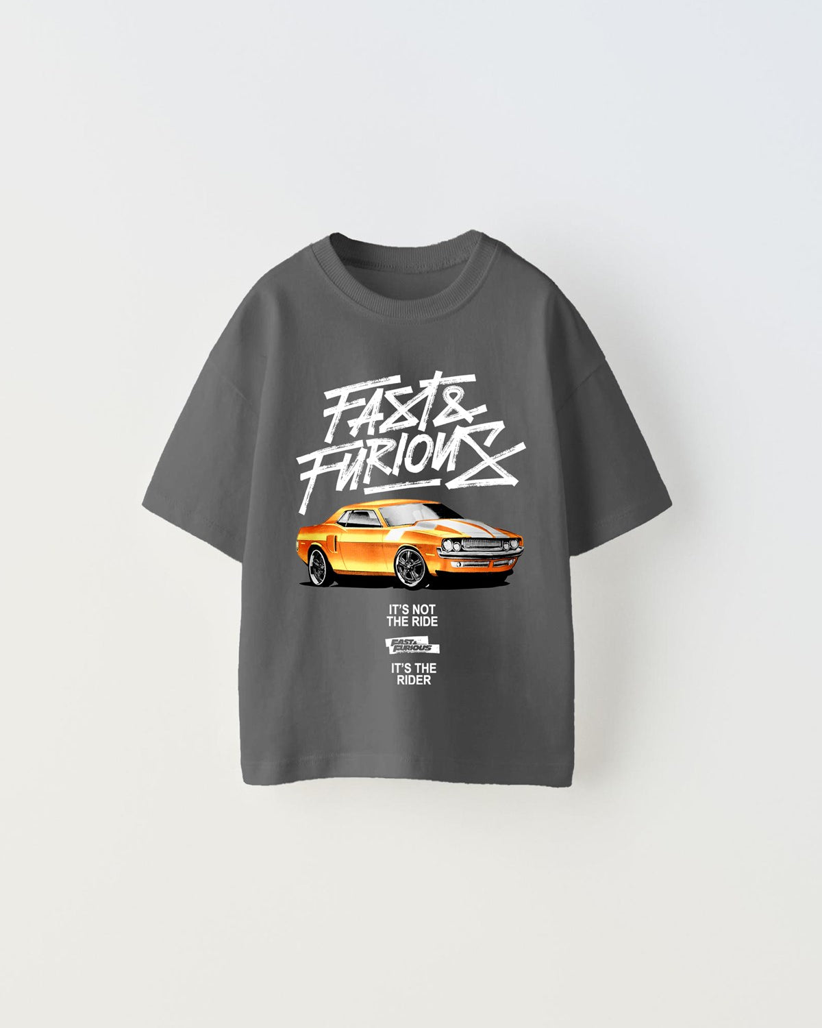 Fast Furious Yazılı Araba Baskılı Füme Çocuk T-Shirt