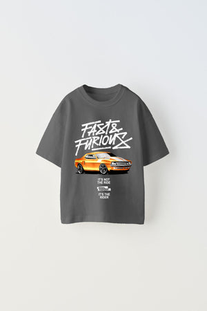 The Champ Fast Furıous Yazılı Araba Baskılı Füme Çocuk T-Shirt