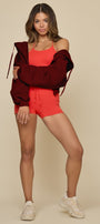 Kadın Fermuarlı Bordo Kapüşonlu Sweatshirt 3 İplik Şardonlu Kumaş Oversize Kesim