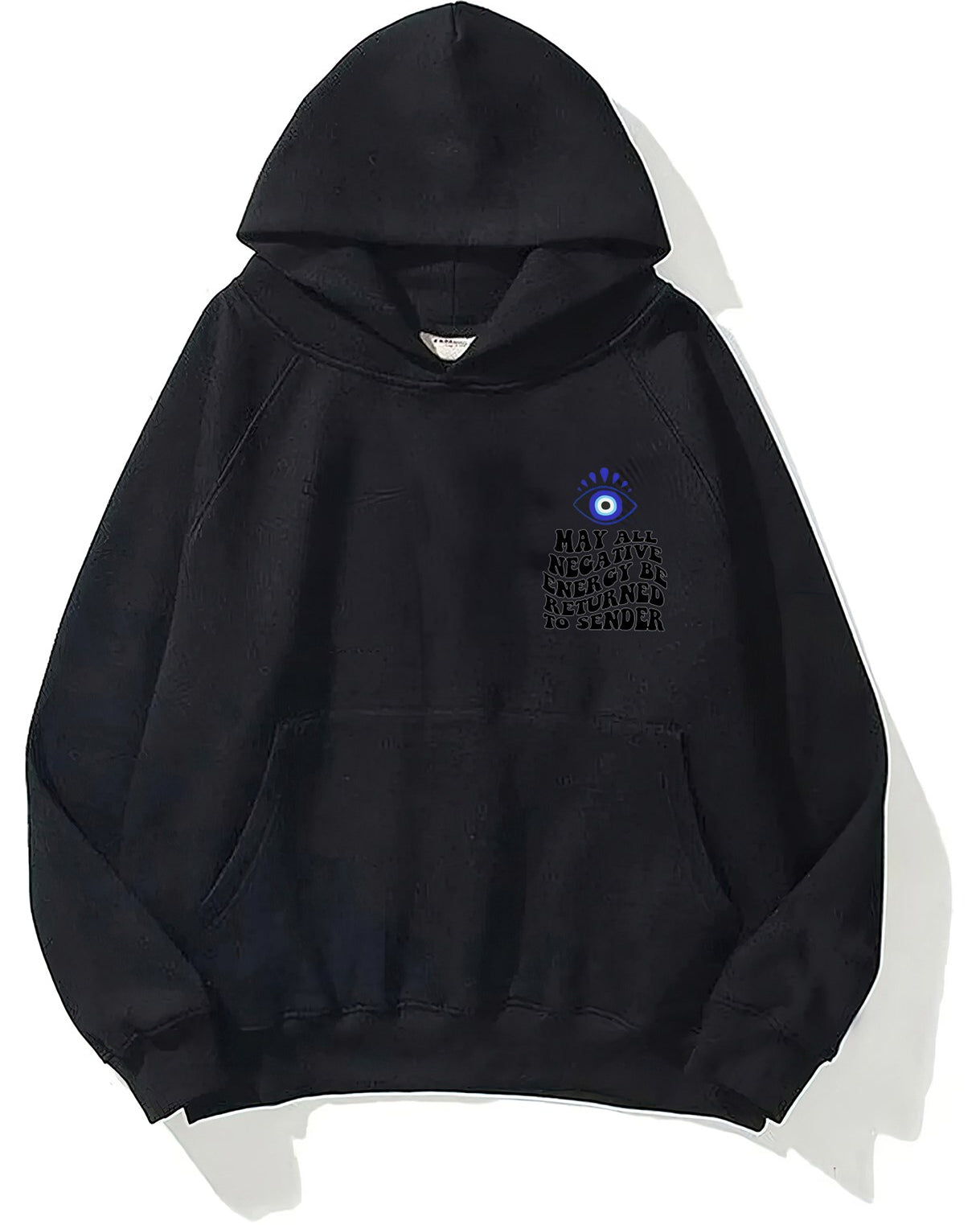 Kapüşonlu İçi Polar Kirpikli Nazar Boncuğu Baskılı Siyah Unisex Sweatshirt