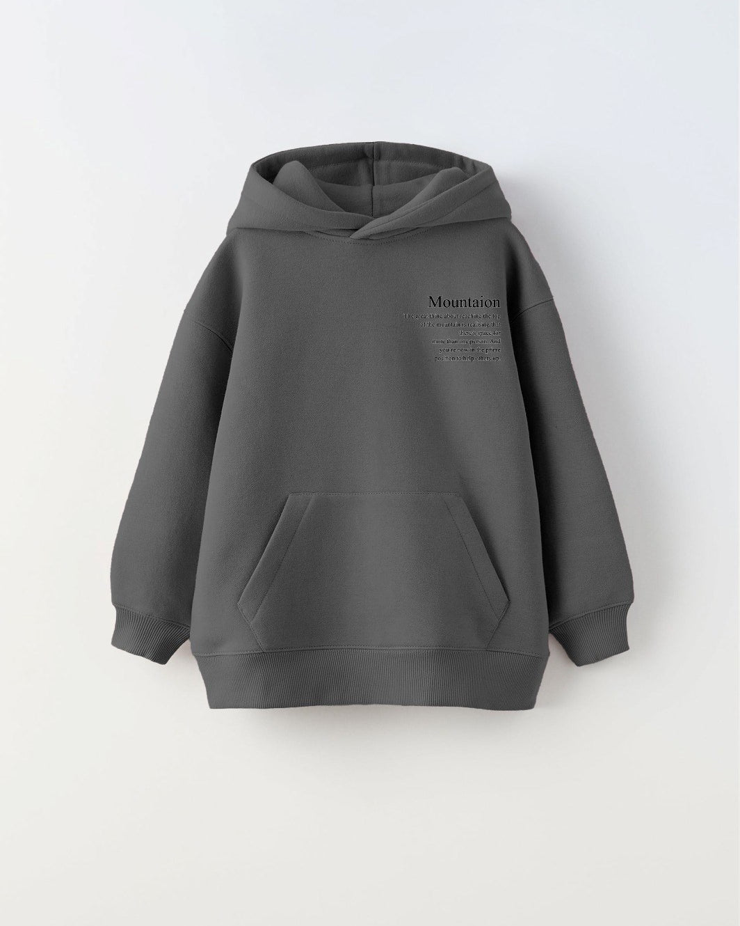 Füme Kapüşonlu İçi Polar Dağ Baskılı Unisex Çocuk Sweatshirt