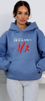 Kadın Oversize Sweatshirt Hoodie Hot & Spicy Baskılı Marine – Kapüşonlu, 3 İplik Şardonlu Polar