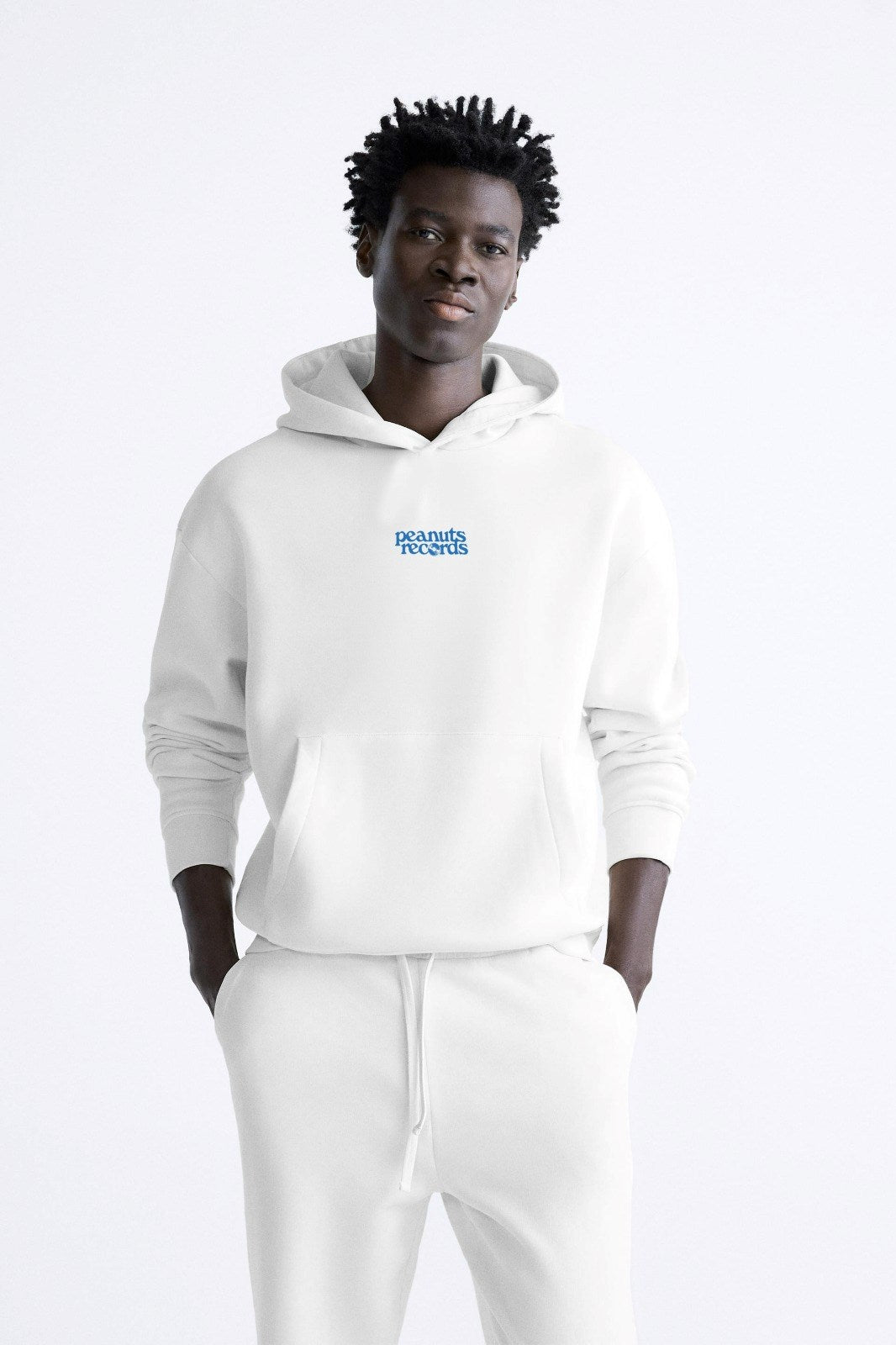 Kapüşonlu İçi Polar Peanuts Yazılı Snoopy Desen Baskılı Beyaz Oversize Hoodie Sweatshirt