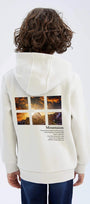 Beyaz Kapüşonlu İçi Polar Dağ Baskılı Unisex Çocuk Sweatshirt