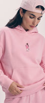 Kadın Oversize Hoodie Pink Kitty Club Baskılı Pembe - Kapüşonlu, Cepli, 3 İplik Polar