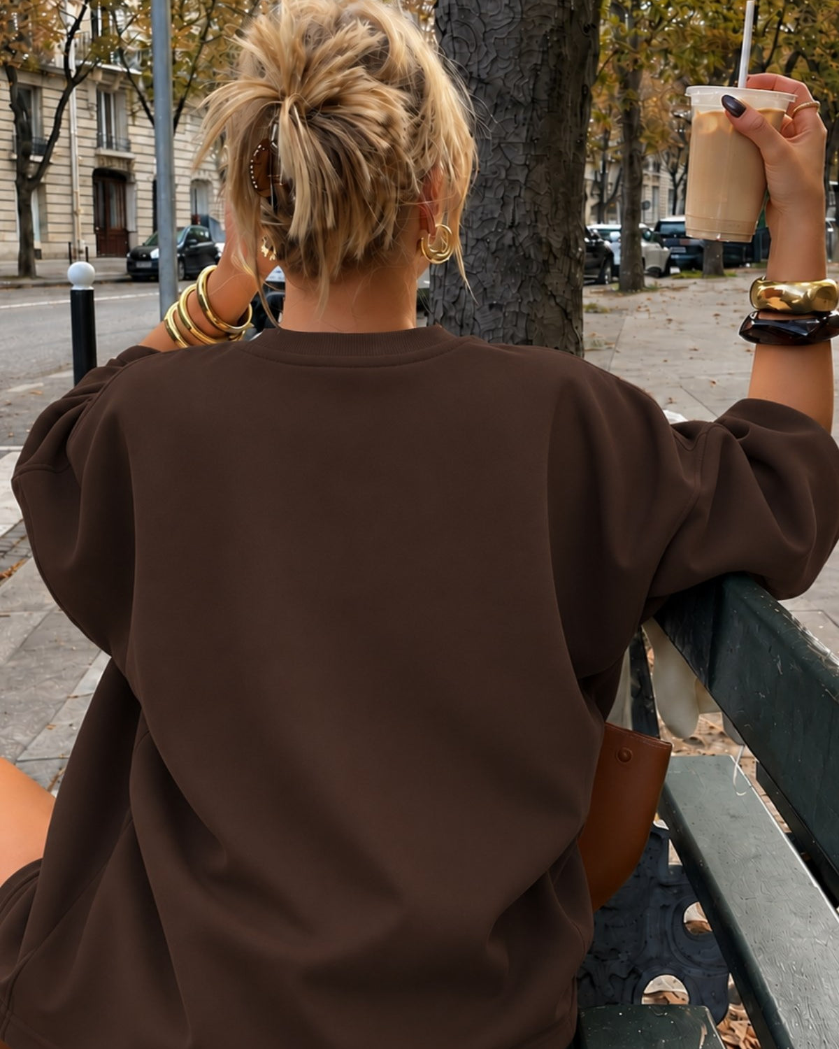 Kadın Relaxed Fit Sweatshirt Life Is Too Short Baskılı Kahverengi – Bisiklet Yaka, 3 İplik Şardonsuz