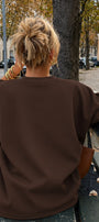 Kadın Relaxed Fit Sweatshirt Life Is Too Short Baskılı Kahverengi – Bisiklet Yaka, 3 İplik Şardonsuz