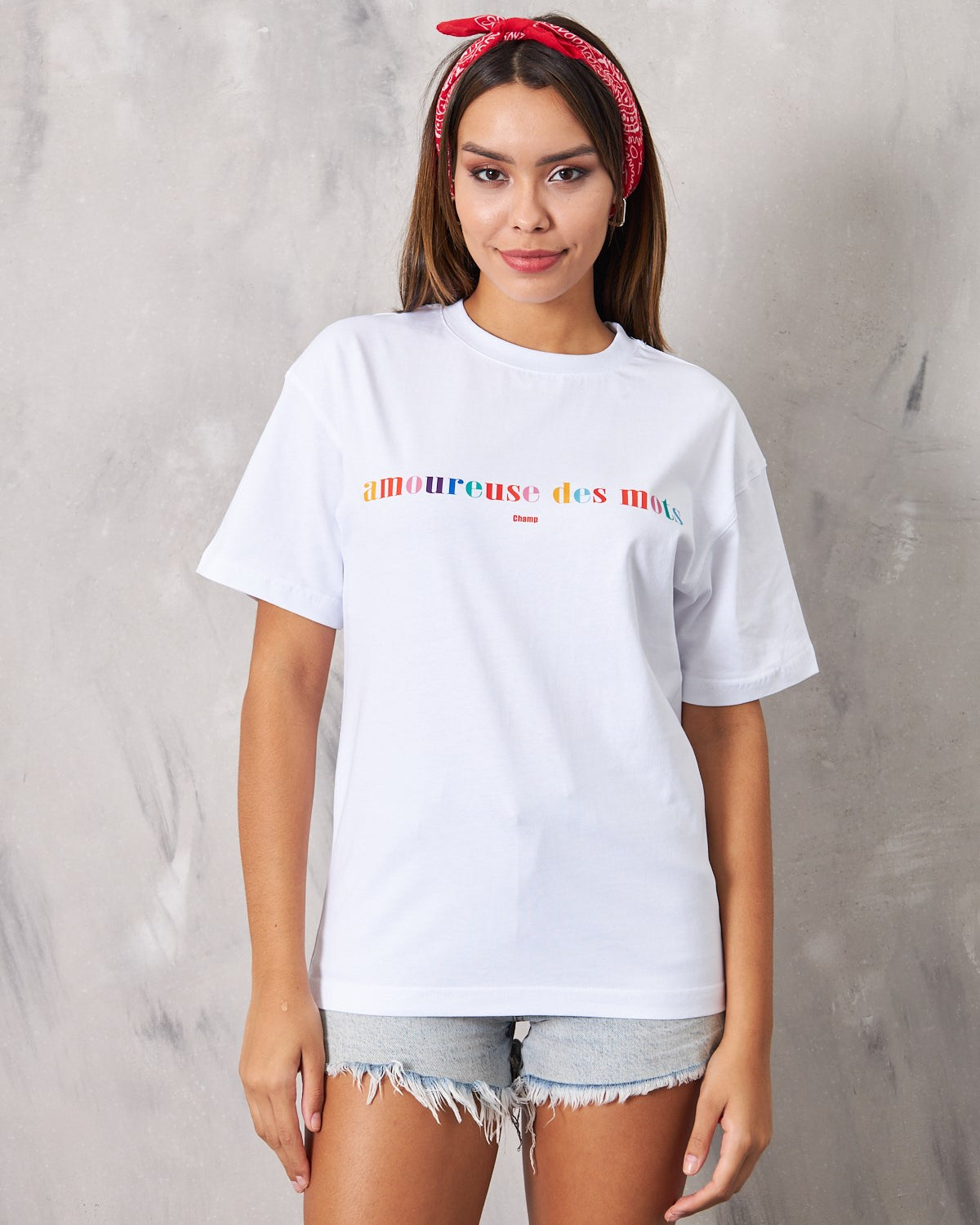 Amoureuse Des Mots Champ Yazılı Beyaz T-Shirt