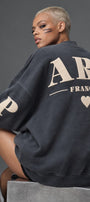 Kadın Oversize Sweatshirt Paris 3D Baskılı Füme – Bisiklet Yaka, Kol ve Sırt Baskılı, 3 İplik 