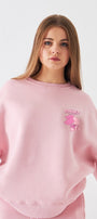 Kadın Oversize Sweatshirt Piglet Dreams Baskılı Pembe – Bisiklet Yaka, 3 İplik Şardonlu Polar