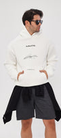 Kapüşonlu İçi Polar MM75 Baskılı Beyaz Oversize Hoodie Sweatshirt