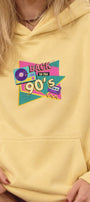 Kadın Oversize Hoodie Back To The 90’s Baskılı Sarı - Kapüşonlu, Kanguru Cepli, 3 İplik Polar