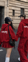 Unisex Oversize Hoodie Not You Again Baskılı Kırmızı – Kapüşonlu, Kanguru Cepli, 3 İplik Şardonlu 