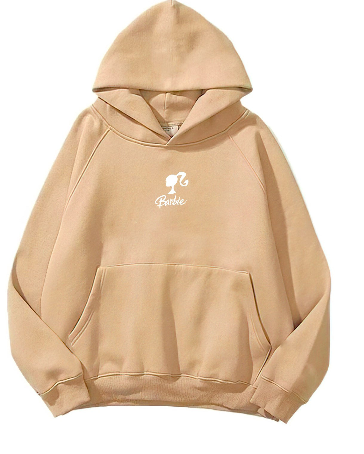 Kapüşonlu İçi Polar Think Of Barbie Baskılı Bej Unisex Hoodie Sweatshirt