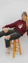 Kadın Oversize Sweatshirt Quiet Club 3D Baskılı Bordo – Bisiklet Yaka, 3 İplik Şardonlu Polar