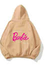 Kapüşonlu İçi Polar Think Of Barbie Baskılı Bej Unisex Hoodie Sweatshirt