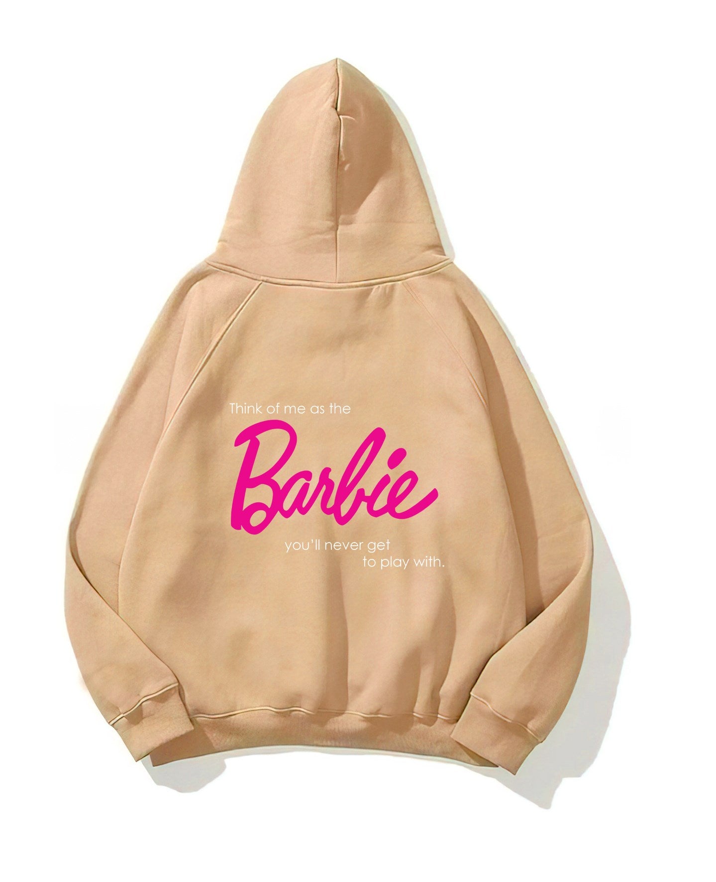 Kapüşonlu İçi Polar Think Of Barbie Baskılı Bej Unisex Hoodie Sweatshirt
