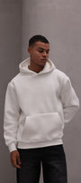 Erkek Oversize Sweatshirt Hoodie CHMP Yazlı Baskılı Beyaz – Kapüşonlu, 3 İplik Polar, Kanguru Cepli
