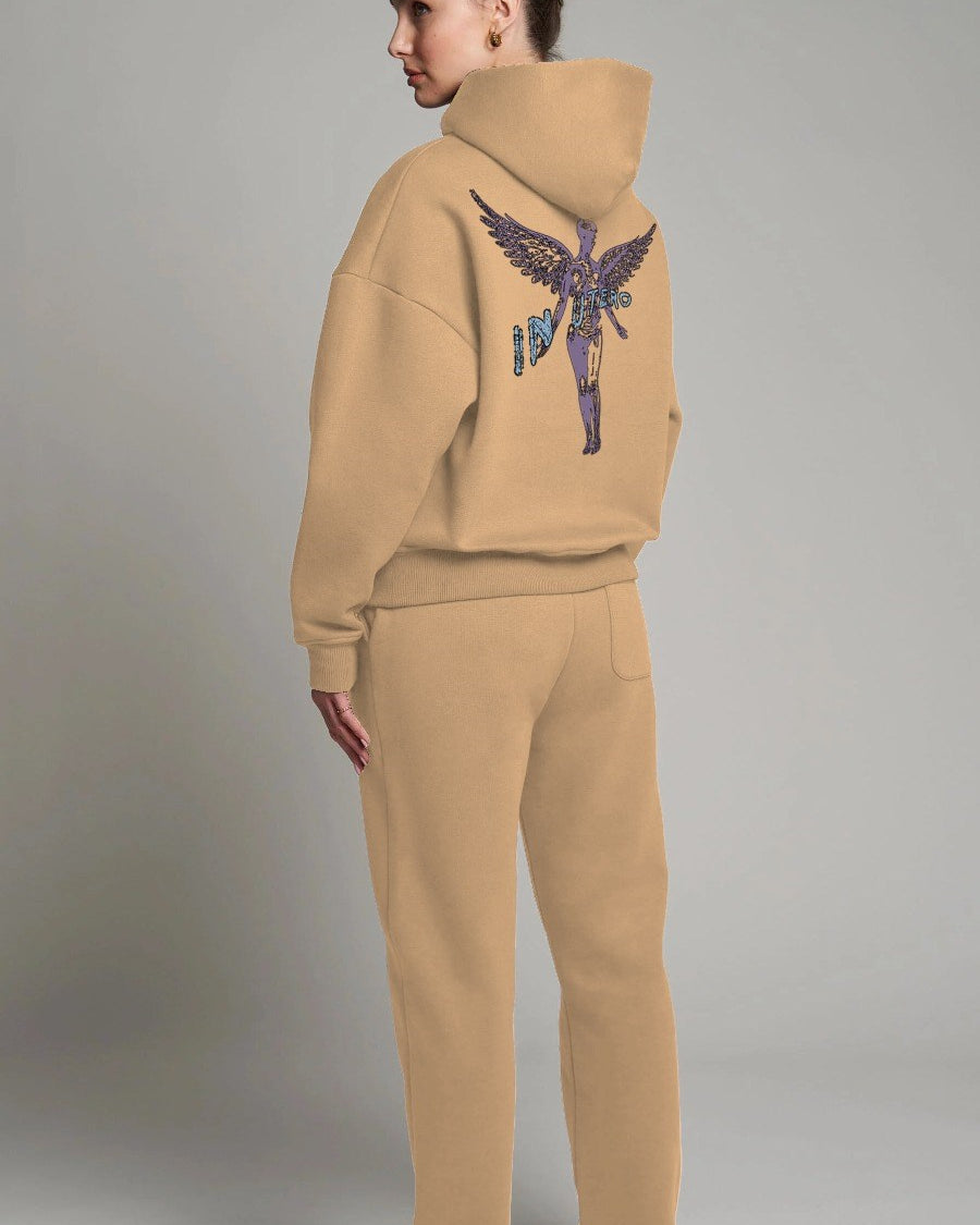 Bej Kapüşonlu İçi Polar Nirvana İn Utero Baskılı Unisex Hoodie Sweatshirt