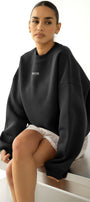 Kadın Oversize Sweatshirt AMORE Füme – Bisiklet Yaka, 3 İplik Şardounlu Polar