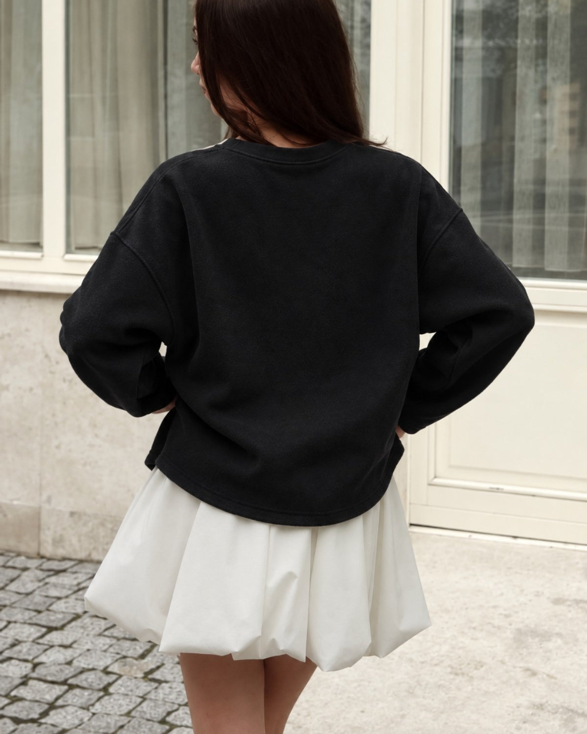 Kadın Relaxed Fit Sweatshirt Life Is Too Short Baskılı Siyah – Bisiklet Yaka, 3 İplik Şardonsuz