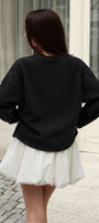 Kadın Relaxed Fit Sweatshirt Life Is Too Short Baskılı Siyah – Bisiklet Yaka, 3 İplik Şardonsuz
