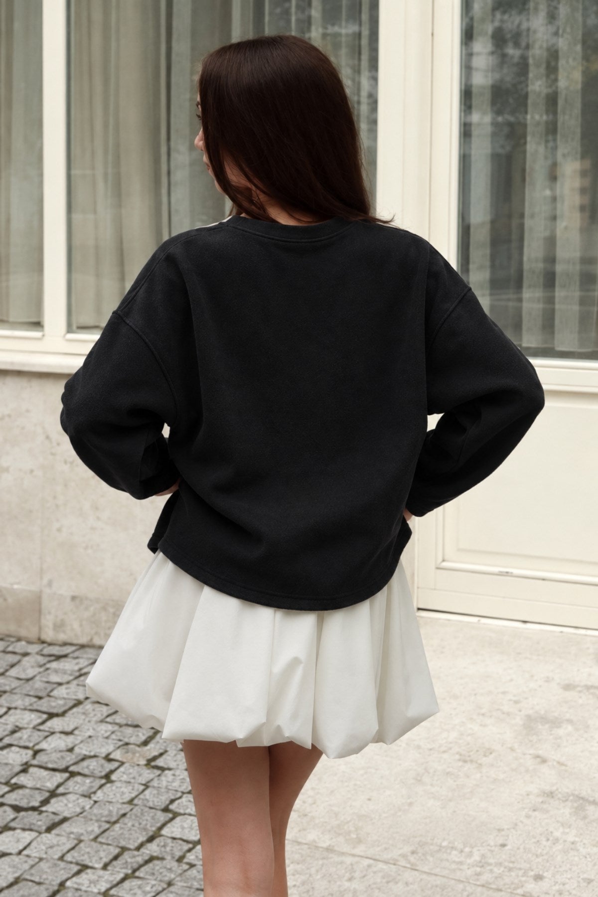 Kadın Relaxed Fit Sweatshirt Life Is Too Short Baskılı Siyah – Bisiklet Yaka, 3 İplik Şardonsuz