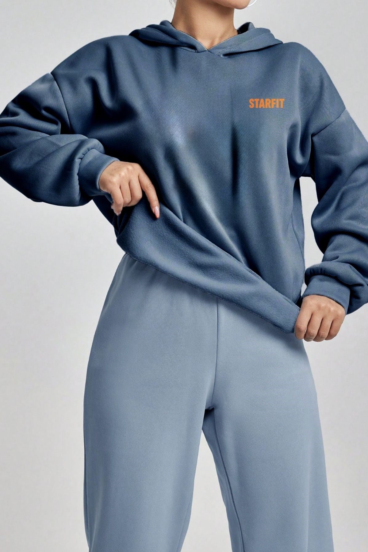 Marine Oversize Hoodie Marine – 3 İplik Şardonlu, Kapüşonlu Kanguru Cepli, Sırt Tam Portakal Baskı