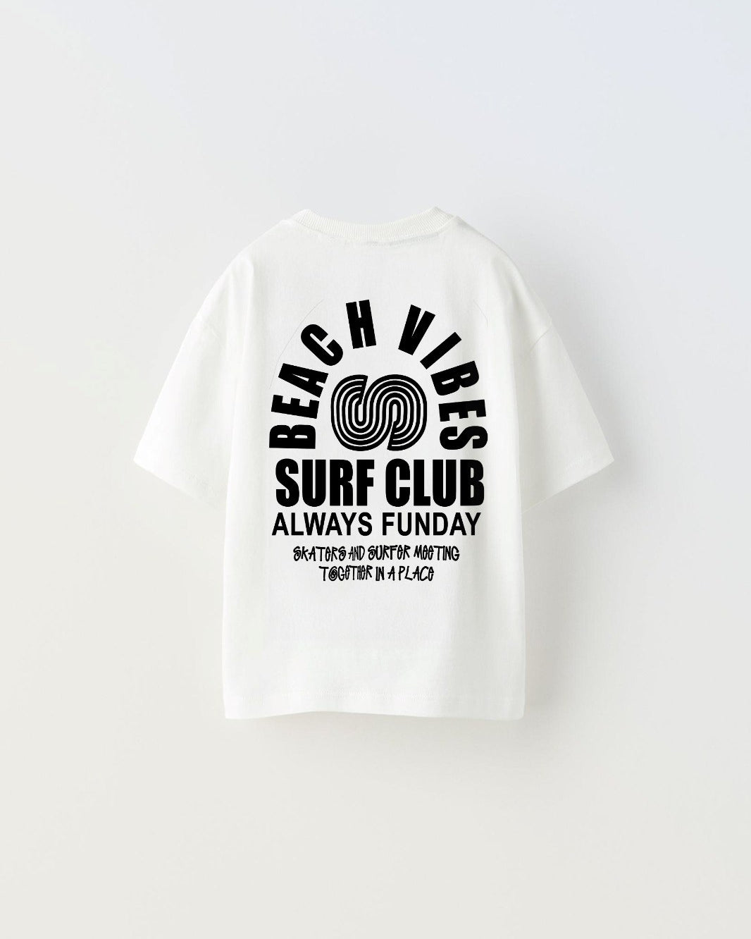 Beach Vıbes Surf Club Yazılı Ters S Tasarım Baskılı Beyaz Çocuk T-Shirt