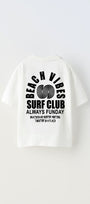 Beach Vıbes Surf Club Yazılı Ters S Tasarım Baskılı Beyaz Çocuk T-Shirt