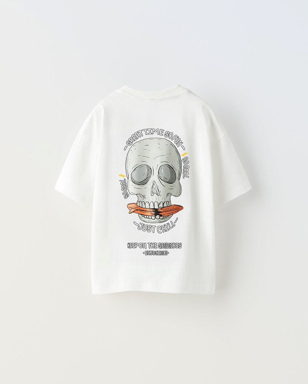 Great Time So Fun Yazılı Kuru Kafa Tasarım Baskılı Beyaz Çocuk T-Shirt