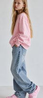 Kız Çocuk Oversize Sweatshirt Basic Pembe – Bisiklet yaka, 3 iplik şardonlu polar