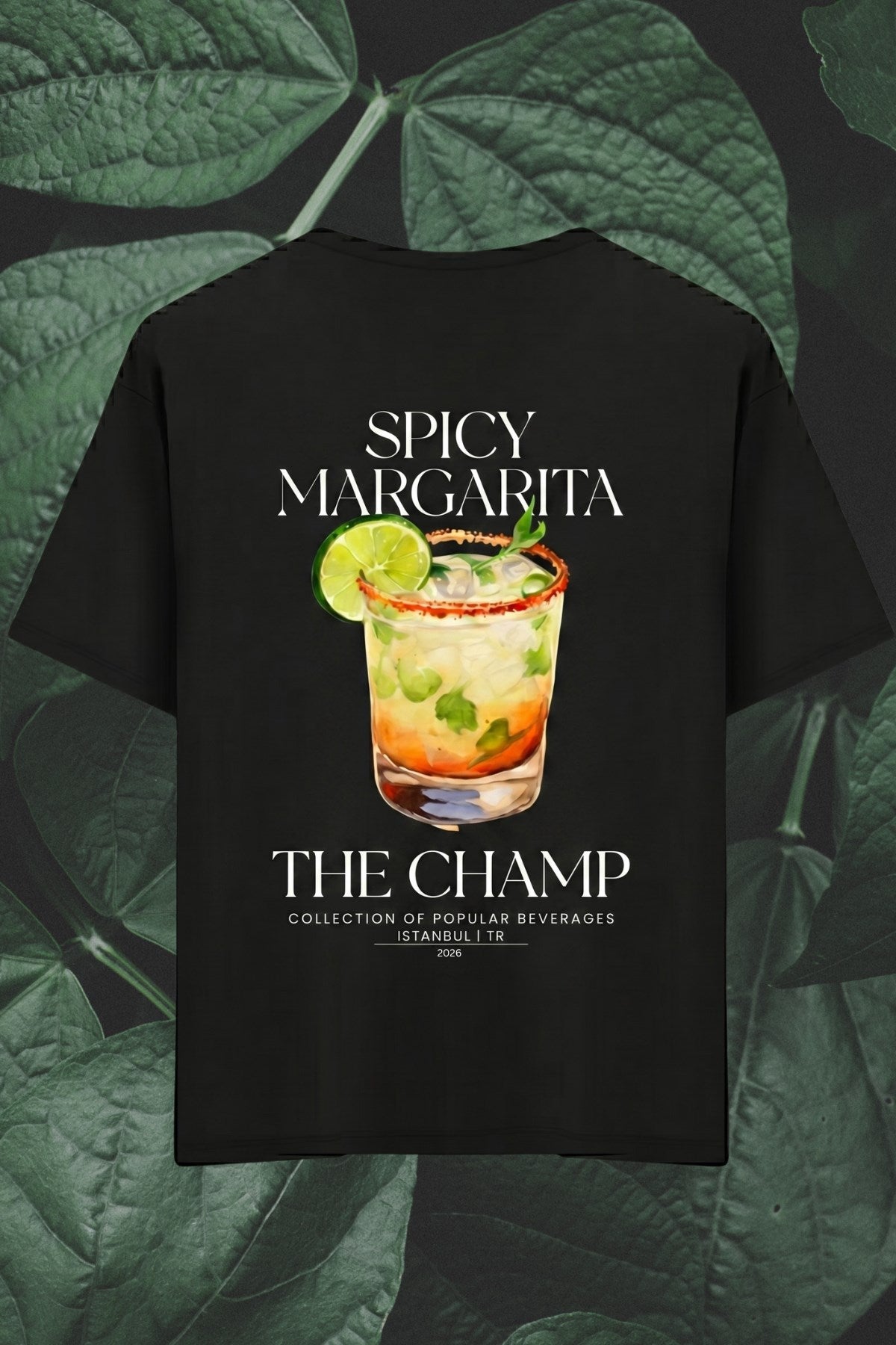Unisex Oversize Tişört Spicy Margarita Baskılı Siyah – Bisiklet Yaka, Rahat Kalıp, %100 Pamuk