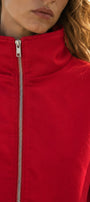 Kadın Vanta Oversize Bomber Ceket Kırmızı – Dik Yaka, Tam Fermuarlı, Gizli Cepli, Elastik Belli